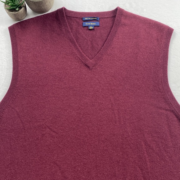 Club Room Fine Cashmere Knit V Neck Pullover Sweater Vest (Burgundy) - Picture 5 of 16